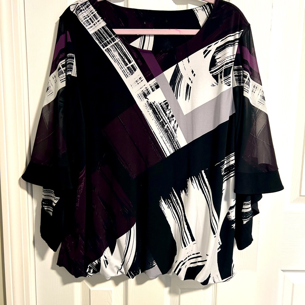 Alfani purple, gray and black angel sleeve top with inner tank 1x